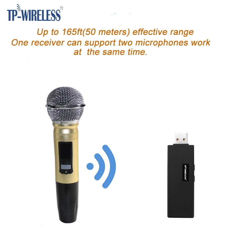 TP-WIRELESS المزدوج قناة مكبر صوت لا سلكي ذو تردد فوق العالي و USB استقبال نظام كاريوكي ، مؤتمر ، محاضرة الغناء (1 ميكروفون)