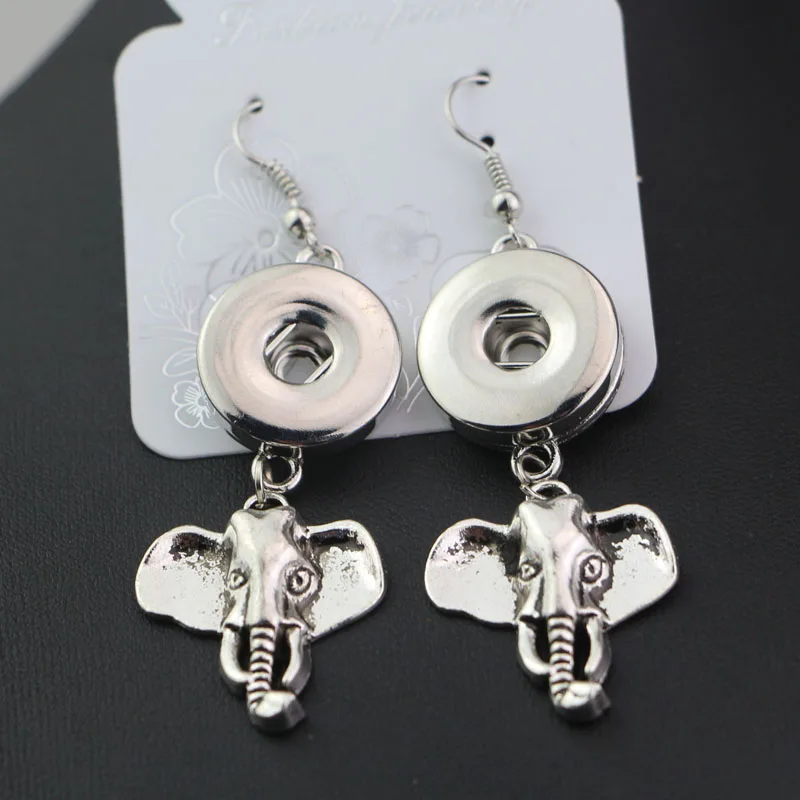 

19styles to choose! Diy Snap Jewelry Fashion Women Metal 18mm Snap Buttons Elephant Dangle Earrings Jewelry For Girls NER015