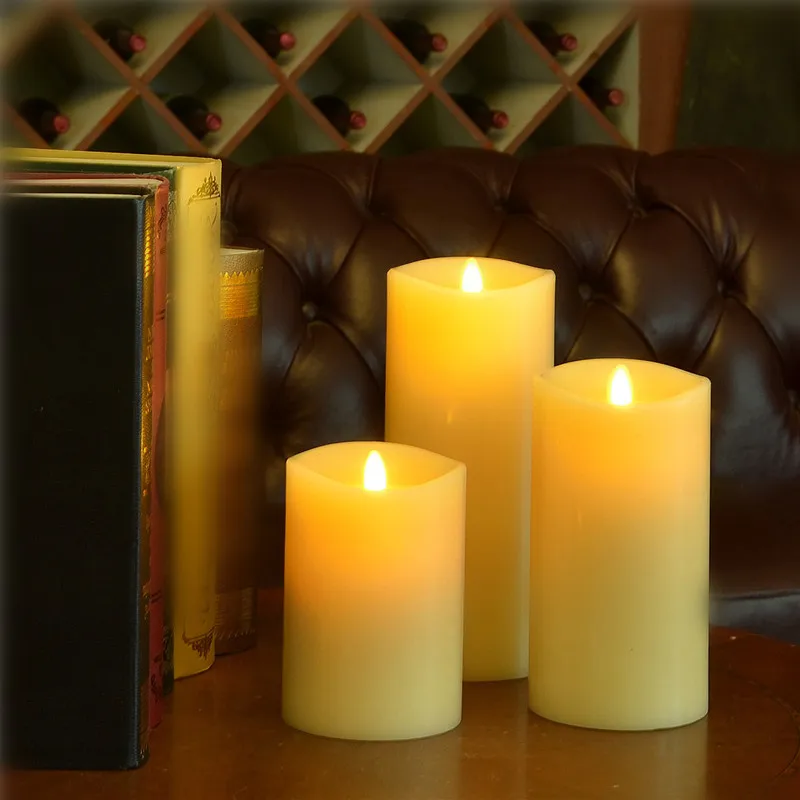 Flameless LED Candle Moving Wick Pillar Wax Candle Lamp Battery Bougie