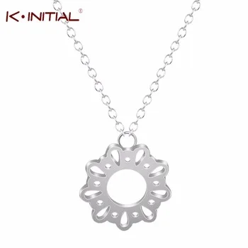 10Pcs Gold Silver Plated Hollowed-out Round Chain Necklaces Pendant for Woman Round Circle Lace Necklace Fashion Jewelry Collar