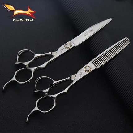 

KUMIHO hair scissors set with ball bearing screw sword blade straight scissors and teeth scissors High quality material