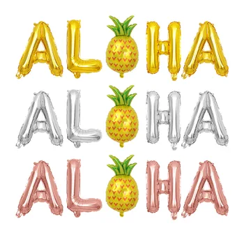 

5Pcs /SET ALOHA Gold/Silver Foil Letter Helium Balloons Hen party Banner Aloha Tropical Beach Party Decor Balloon Supply 3 color