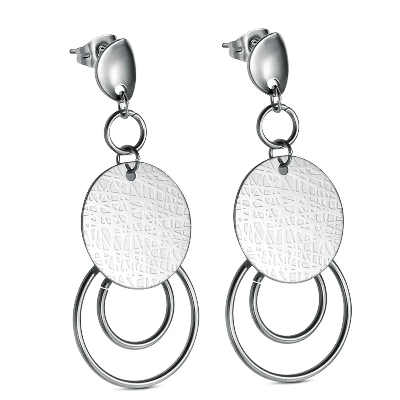 Silver Color Stainless Steel Dangle Earrings Charm Round Drop Earrings