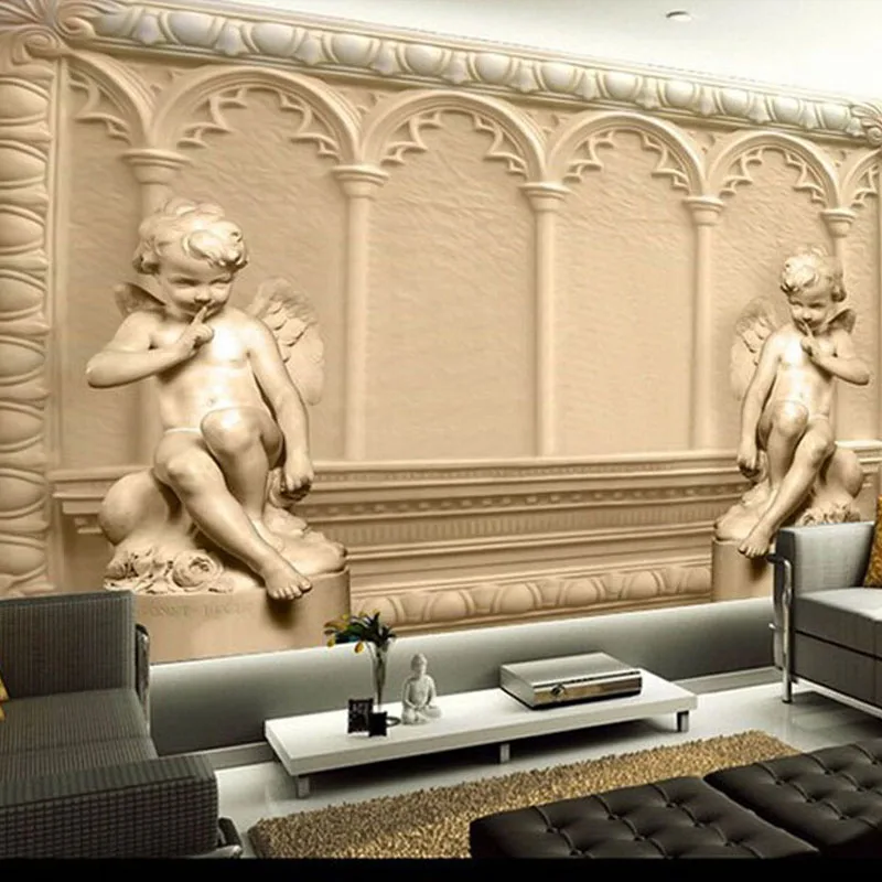 

Custom Mural Wallpaper European Style 3D Embossed Angel Bedroom Living Room TV Sofa Background Wallpaper Roll Papel De Parede