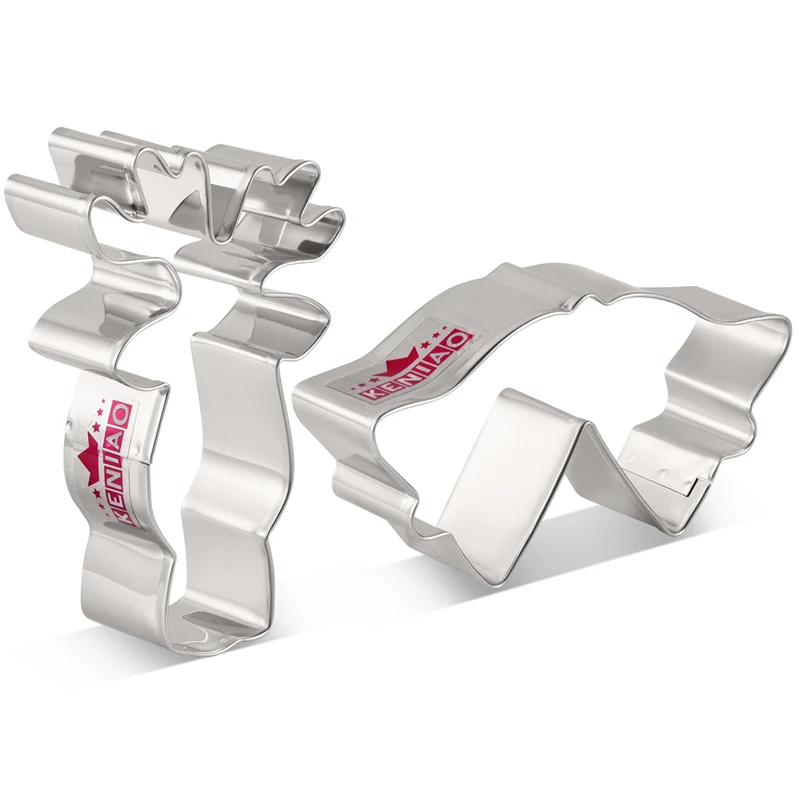 

KENIAO Double Bell and Reindeer head Cookie Cutter Set for Christmas Party - 2PC - Biscuit and Fondant Cutters - Stainless Steel