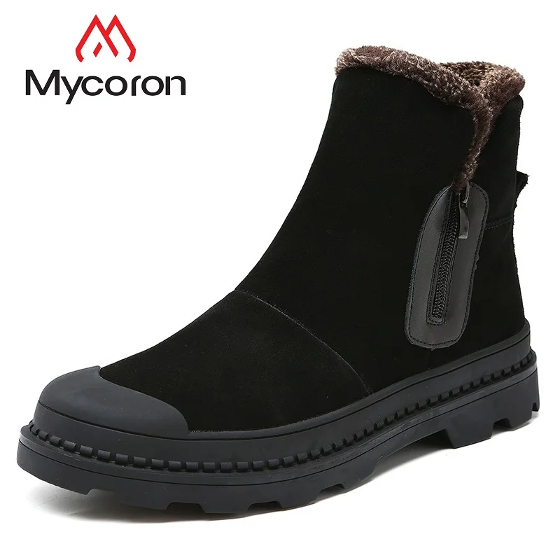 MYCORON зимняя теплая обувь Элитный бренд Топ Модные мужские ботинки черный для