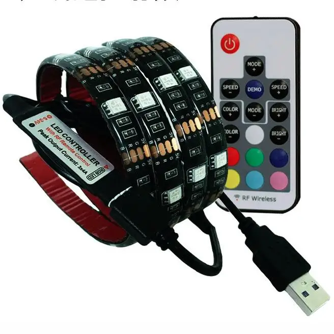 

USB LED Strip RGB SMD5050 TV PC Background Lighting Kit Cuttable With 17Key RF Controller 60leds/m 1-5 Meters/Set DC5V