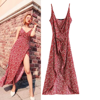 

Dress Women Cotton Dress Special Offer Limited Vestido Longo 2018 French Retro Small Floral One-piece Wrap V-neck Strap Woman