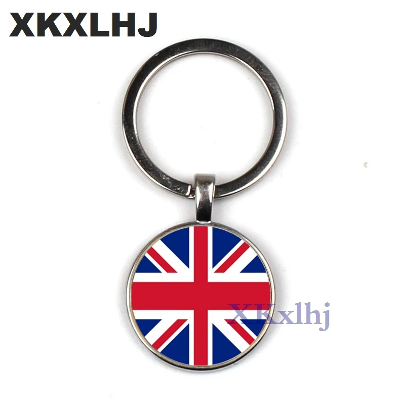 XKXLHJ классический флаг Англии/Чили мужской брелок для ключей автомобиля ювелирные изделия круглая стеклянная ключевая цепочка изображений женская сумочка искусство брелок аксессуары - Цвет: 1