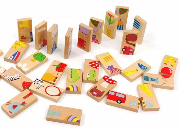 Baby Toys Child Animal Domino 28Pcs Building Blocks Wooden Toys Beech Wood Infant Domino Educational Toys Child Birthday Gift