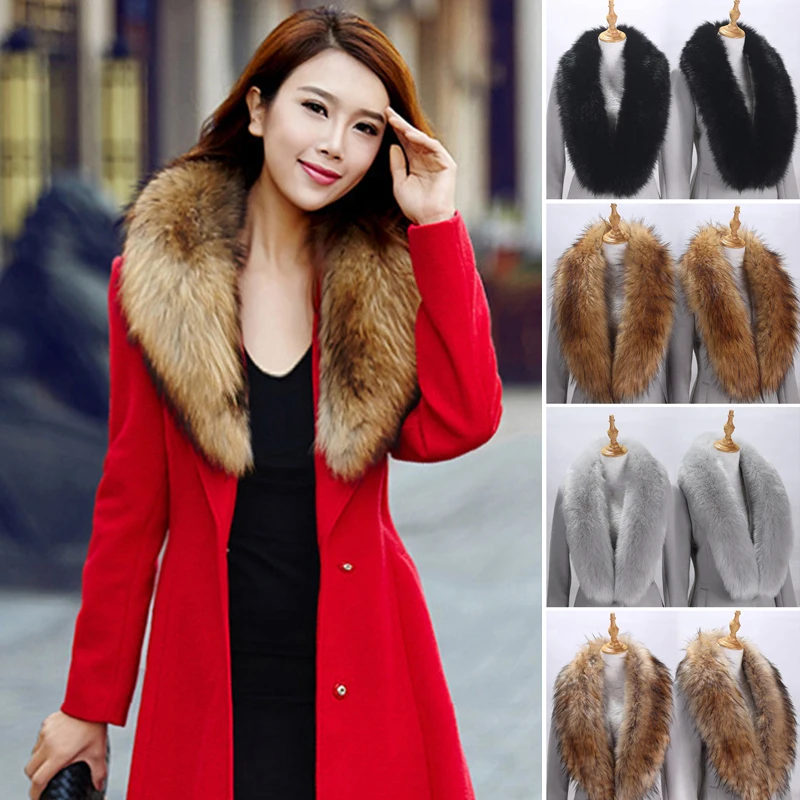 Natural Color Fox Faux Fur Collar Scarf Big Size Scarves Warp Shawl Neck Warmer Stole Muffler with Clip Loops Winter Accessories