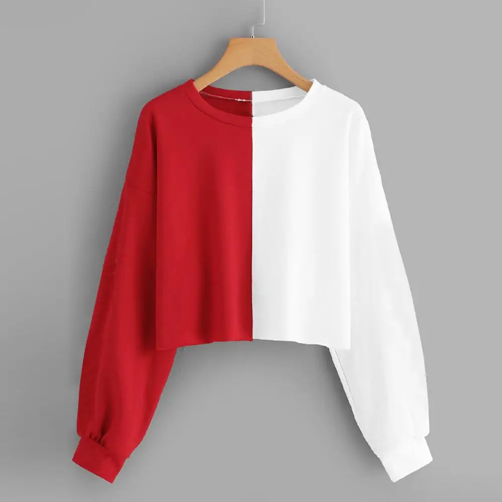 

Uwardrobe Color Block Sweatshirt Round Neck Long Sleeve Pullovers Women Autumn Sweatshirt sudadera mujer ariana grande hoodie ED