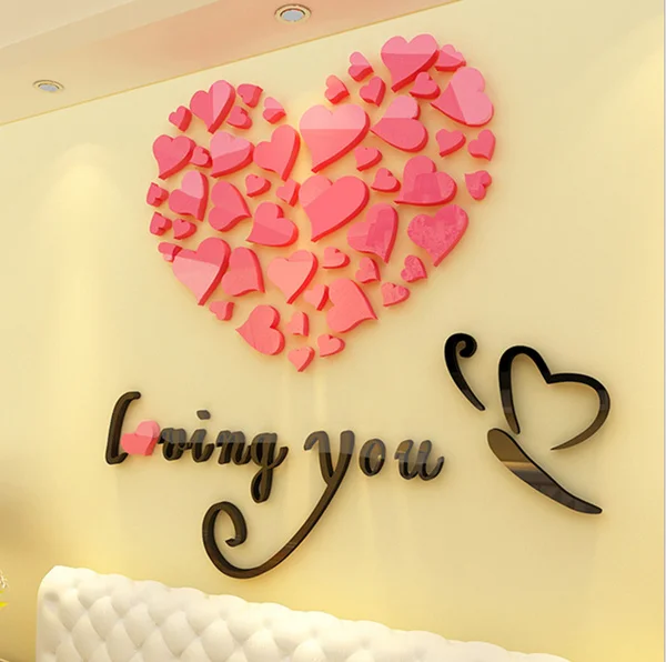 5 Размер разноцветное сердце «любовь» 3D акриловая декоративная наклейка на стену DIY Художественный настенный плакат для дома декоративный стикер на стену для спальни зала s