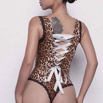 

Summer Sexy Backless Bodysuit Leopard Bodysuit For Women Sexy Bodycon Skinny Body Suit Fashion Lace Cross Straps Jumpsuit