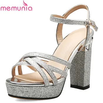 

MEMUNIA 2019 hot sale women sandals open toe high heels platform sandals buckle summer dress party shoes woman big size 44