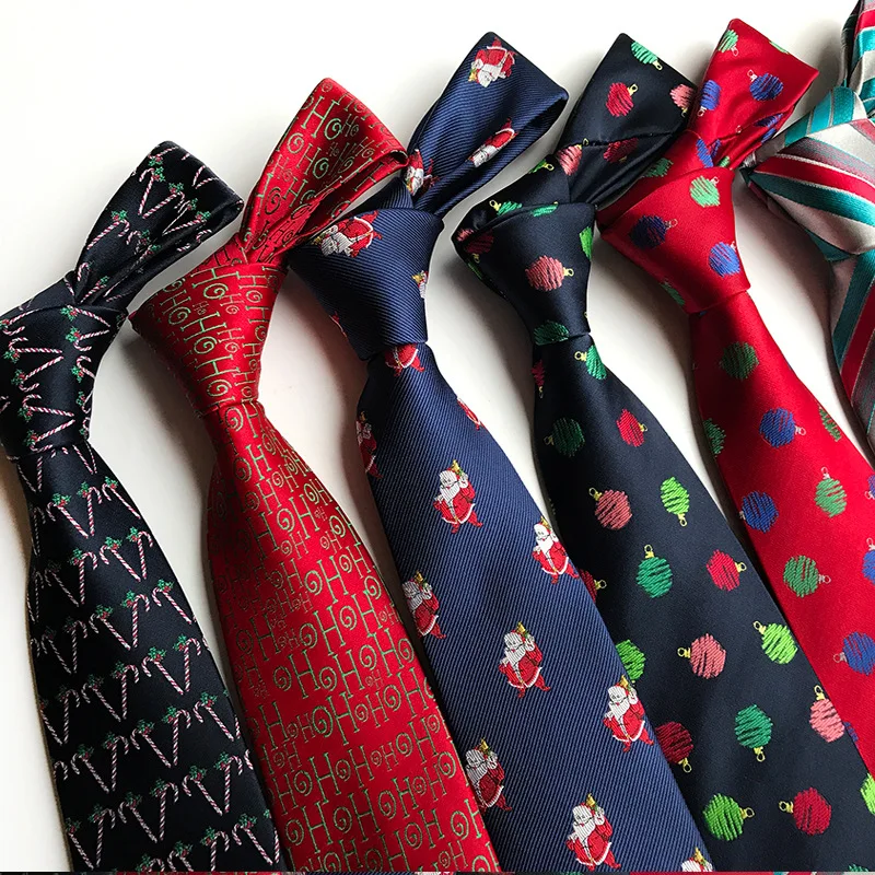 

HOOYI Men Christmas Tie Snow Santa Claus Silk Neck Ties for Party Red 8cm