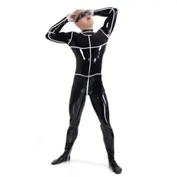 Новые поступления латекс Для Мужчин's комбинезон полный облегающий костюм латекса Колготки для новорождённых костюмы Zentai черный с белыми