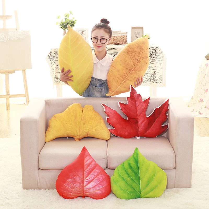 

Lifelike Plant Leaves Plush Pillow Maple Ginkgo Poplar Camphortree Tree Leaf Shaped Decorative Throw Pillow Home Sofa Kids