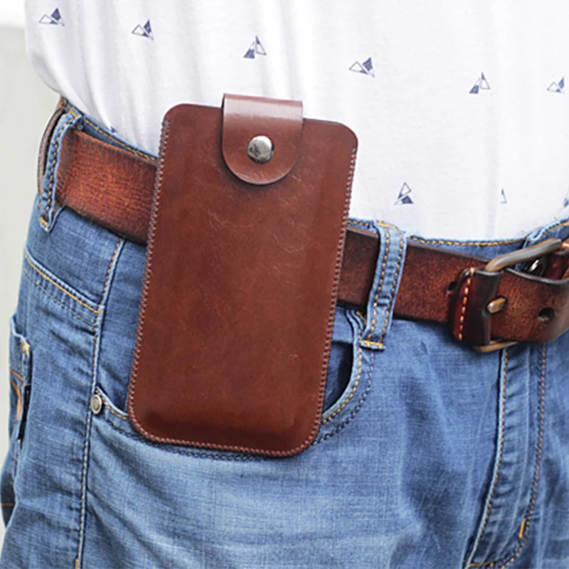 Pendurado Pescoço Pendurado Cinto Cintura Telefone Universal Coldre de Couro em Linha Reta Case Retro Bolsa para Iphone para Samsung Bolsa
