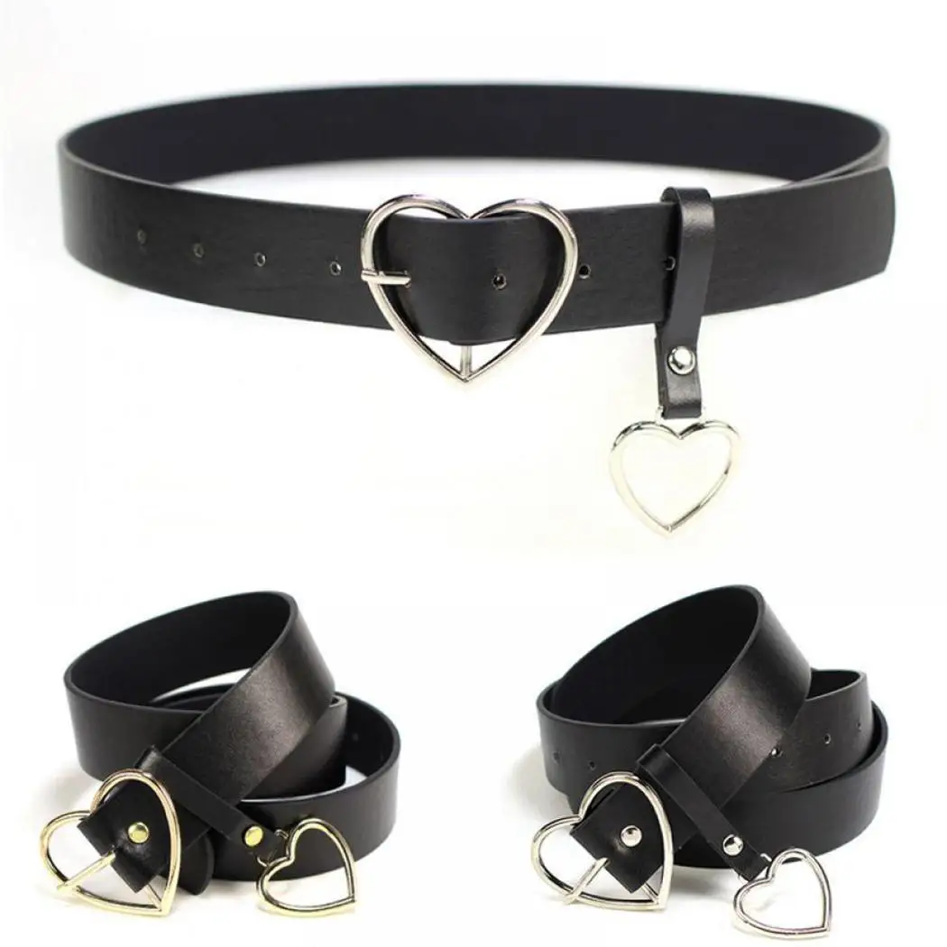 

Women Fashion Solid Heart Shape Buckle Gold, Silver Closure Casual Waist Belt