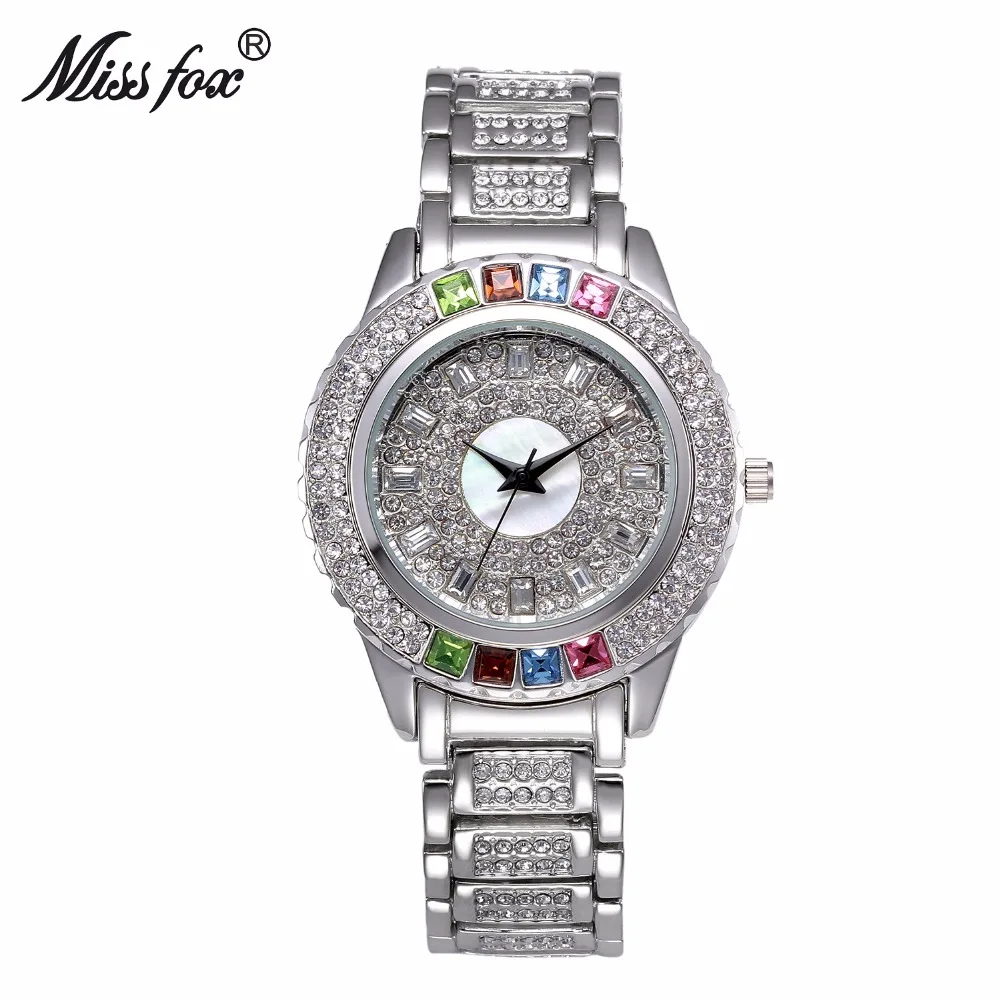 

Miss Fox top luxury brand diamond gold watch women fashion colorful crystal ladies wristwatch relogios femininos de pulso 2019