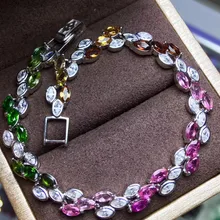 Природный многоцветный Браслет Турмалин природный драгоценный браслет 925 серебряный браслет личность Пшеница веревку витая ювелирные изделия