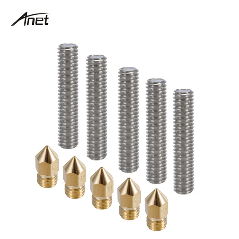 

Anet A8 5pcs 30mm Extruder 1.75mm Throat Tube 5pcs 0.4mm Brass Extruder Nozzle Print Heads for MK8 Makerbot Reprap 3D Printer