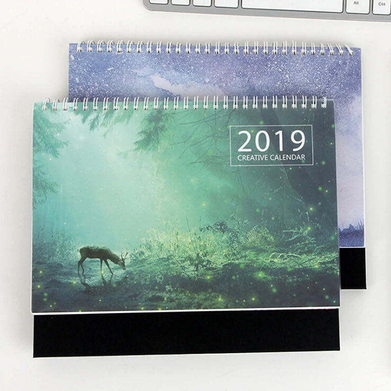 

2019 Table Calendar Blue Green Weekly Monthly Planner To Do List Stand On The Desk Calendar Simple Style