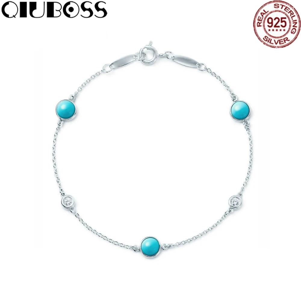 

QIUBOSS S925 Turquoise Pearl Bracelet in Sterling Silver Tiffanysilver Bracelet