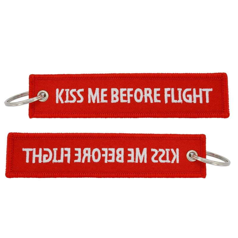 Kiss Me Before Flight Key Chain Label Red Embroidery Key Ring Special Luggage Tag Chain for Aviation Gifts Car Keychain Jewelry (12)