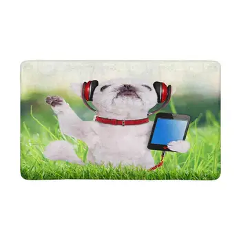 

InterestPrint Dog Listening to Music on Headphones Indoor Entrance Rug Floor Mats Shoe Scraper Doormat 30 X 18 Inches