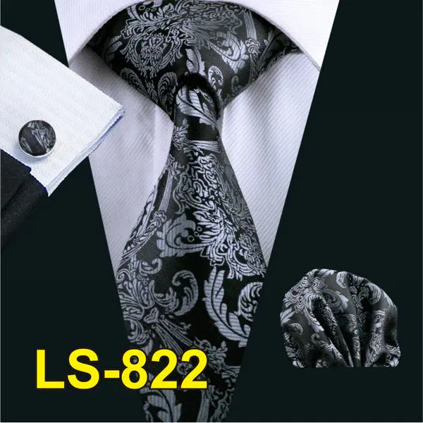 LS0822 LS-822, мужской галстук, черный, Пейсли, шелк, классический, Barry. Wang, галстук, Hanky, запонки, набор для мужчин, официальный, Свадебный, для вечеринки, для жениха - Цвет: LS0822