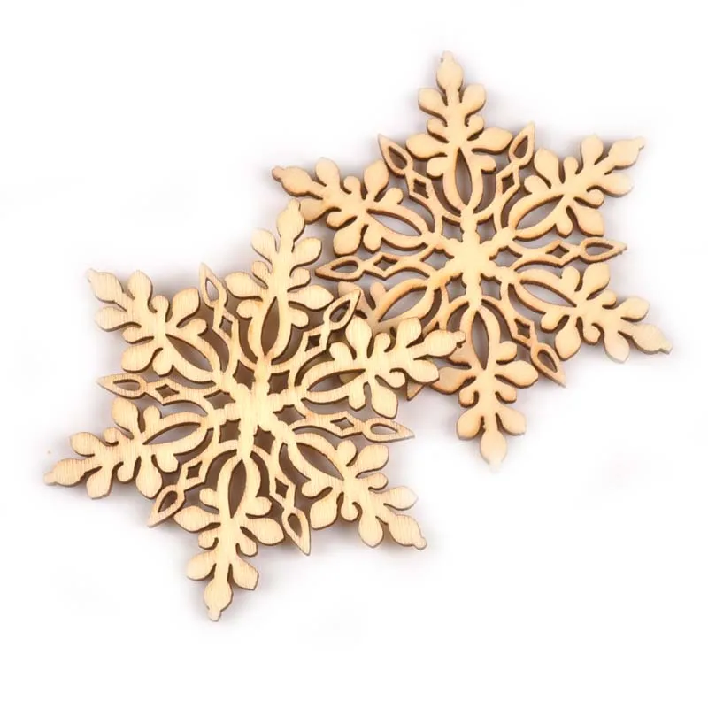 10pcs 80mm Wooden Snowflake Shape Woodwork Craft For Home Decoration Christmas Tree Embellishment DIY Scrapbooking M0783