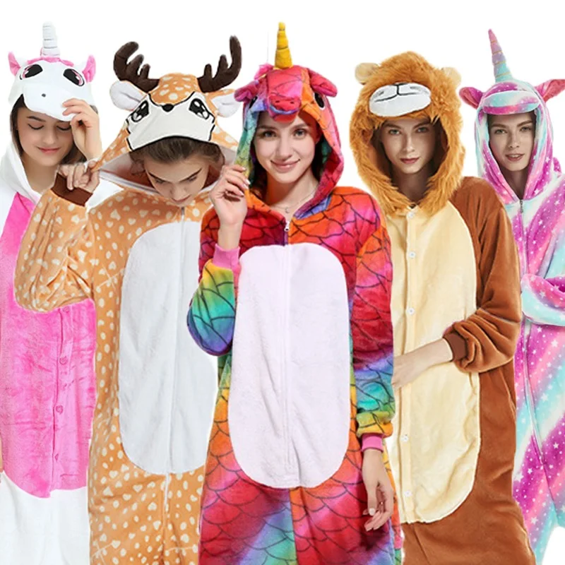 

28 NEW Women Hooded Pajamas Adult Men Women Cartoon Deer Pegasus Unicorn Sleepwear Cosplay Winter Soft Pyjamas Onesie Nightie