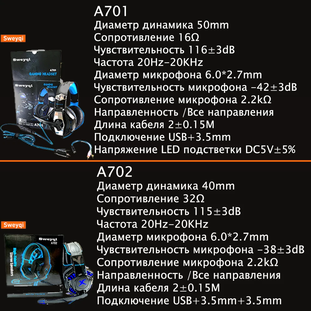 Игровые наушники A701, A702, большие наушники, светильник, микрофон, стерео наушники, глубокий бас, для нового X-BOX, ПК, компьютера, геймера, ноутбука, PS4