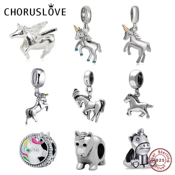 

Choruslove 925 Sterling Silver Dangle Unicorn Charms and Running Horse Beads fit Pandora Silver 925 Original Animal Bracelet