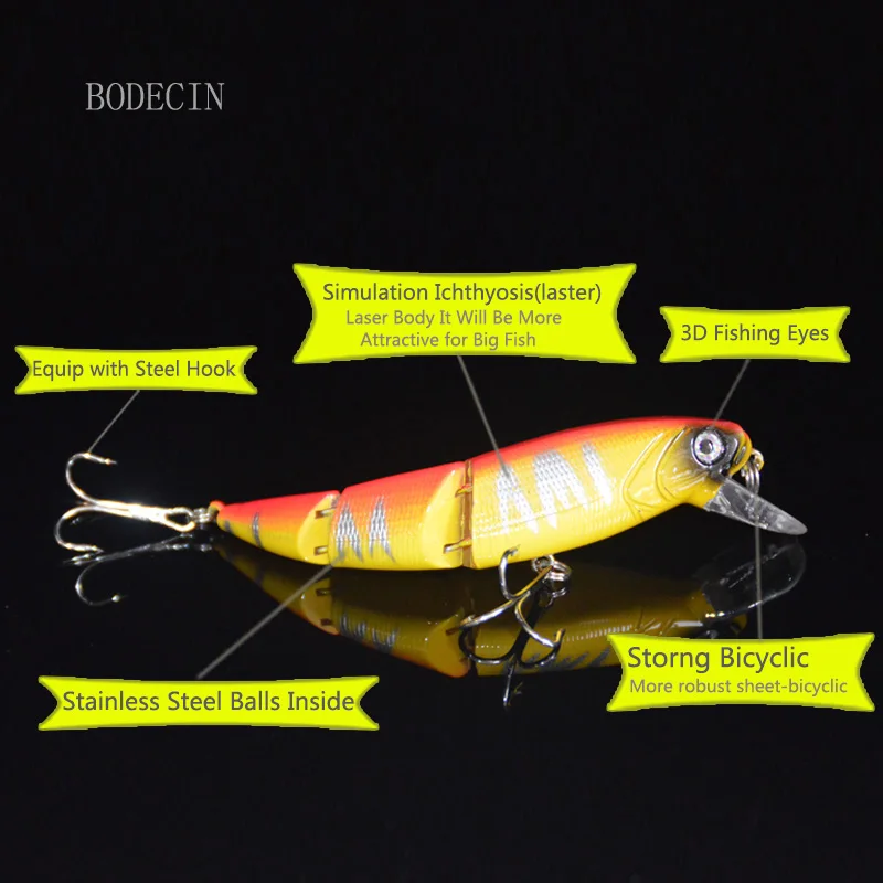 1pcs Minnow Fishing Wobblers Fake Lure 135mm 15g Lures 3 Segment Hard Artificial Bait Tackle For Peche Supplies Sea Fish 6# Hooks (12)