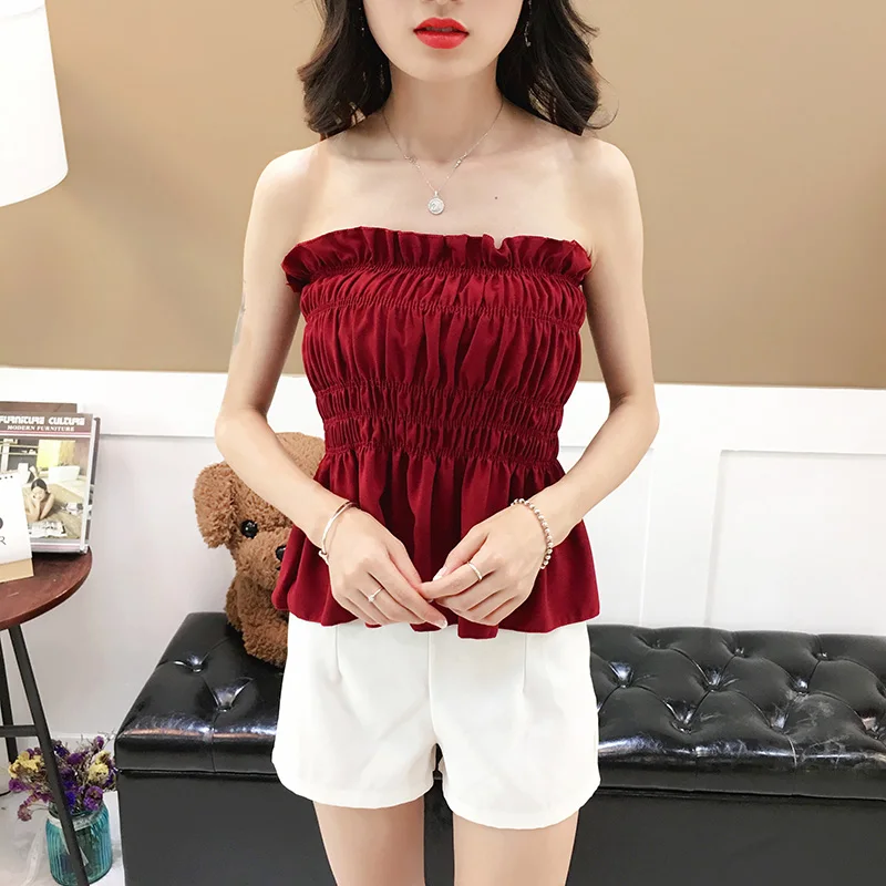 Women's Clothing Summer New Tops Tees Tanks Camis Vintage Sexy Tops Harajuku Ruched Sleeveless Top Fashion Top Korean Version