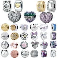 Подлинные 925 пробы серебряные амулеты цветение, Любовь Сердце Зажимы, подходят Pandora браслет для женщин DIY ювелирные изделия