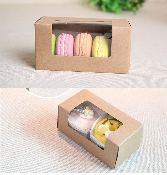 

kraft paper Macarons boxes, kraft packaging box with pvc window ,cookie baking kraft gift box