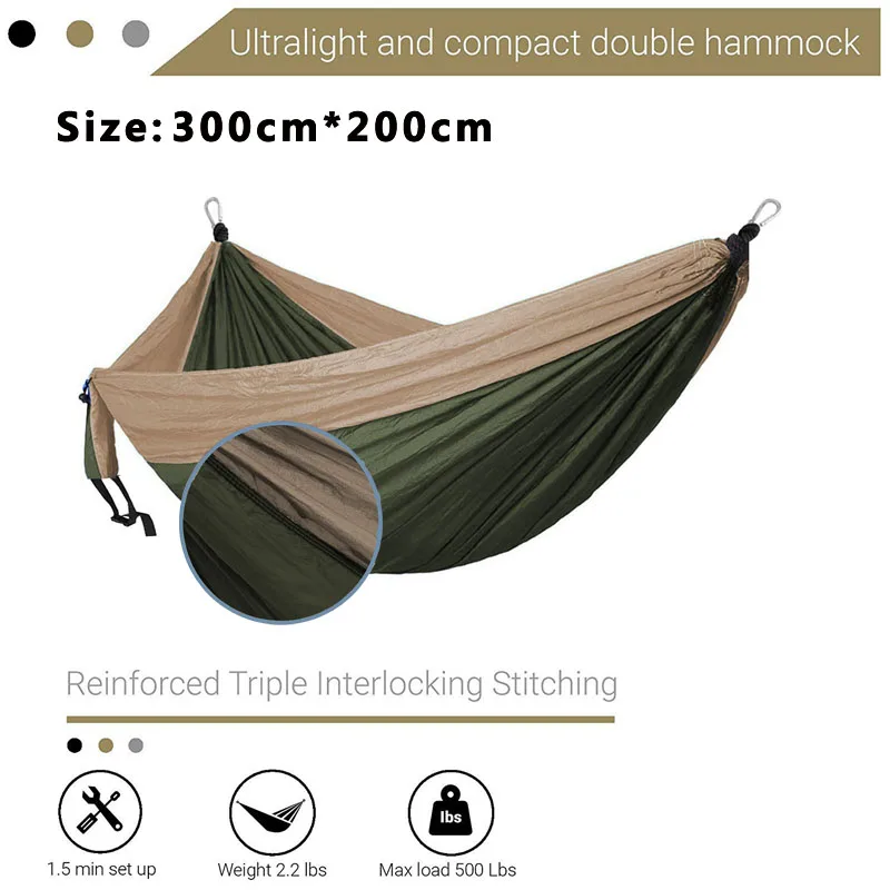 2-3 Person Solid Color Parachute Hammock Camping Survival garden swing Leisure travel Portable Hammock for outdoor furniture