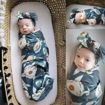 

Newborn Baby Girls Boy Floral Swaddle Wrap Blanket Sleeping Bag+ Hat Outfits Set