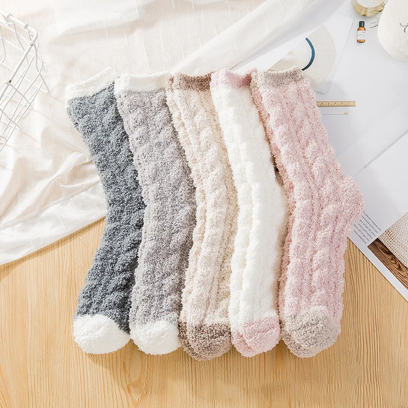 

Women's Socks Coral Fleece Thick Keep Warm Sock Soft Elasticity Sleeping Towel Mid Socks For Female Casual