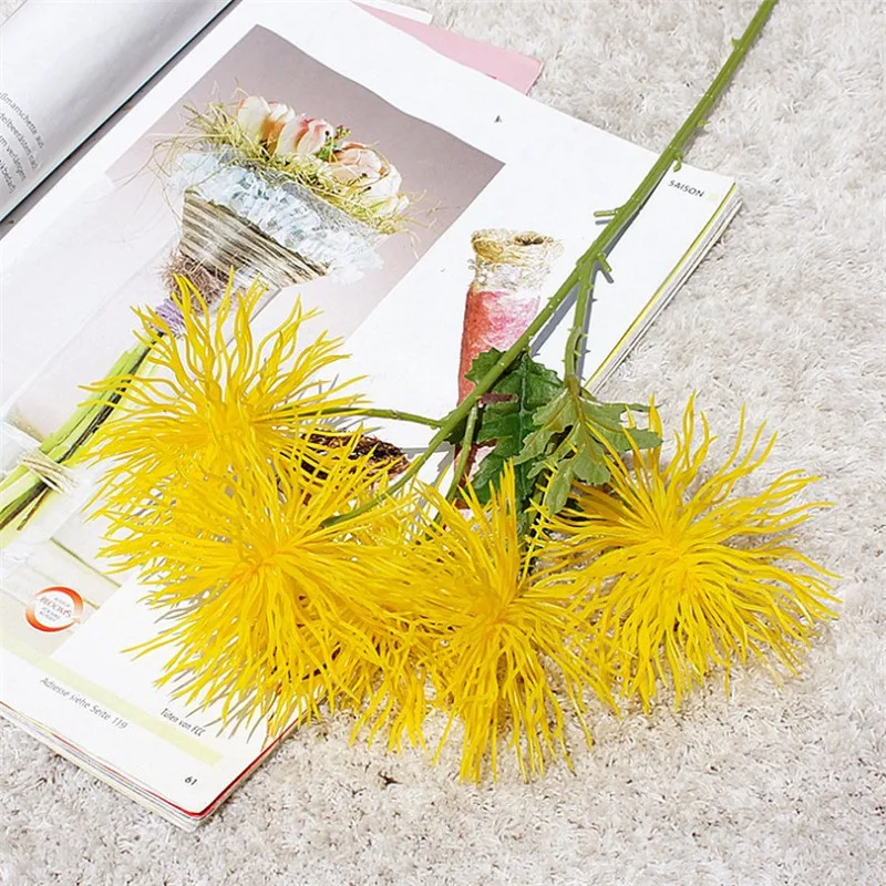 10Pcs Fake Short Stem Sea Urchin 17.72" Length Simulation Plastic Chrysanthemum for Wedding Home Decorative Artificial Flowers