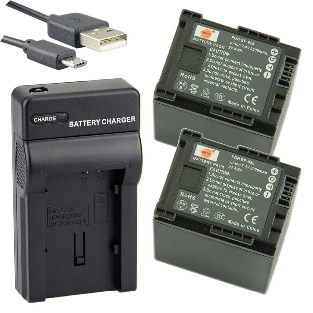 DSTE 2PCS BP-828 Li-ion Battery + UDC26 USB Port Charger for Canon HF-G30 XA20 XA25 Digital Camera bp 828 battery bp828 828 batteries for canon hf g30 hfg30 xa20 xa25 bp 820
