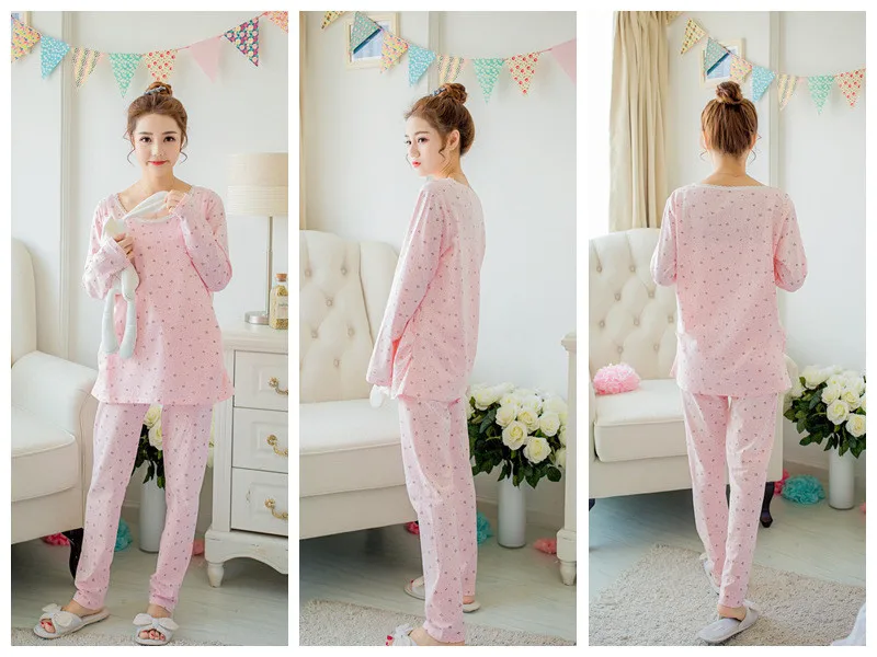 Autumn Family Matching Outfits Maternity Breastfeed T Shirt Pants Infant Rompers Set Cotton Mother Baby Sleep Wear Pajamas Sets (4)