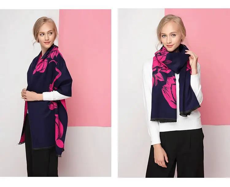 SupSindy зимний шарф толстый мягкий теплый кашемировый шерстяной шарф для женщин двусторонний роскошный бренд цветы лотоса шаль шарфы высокое качество