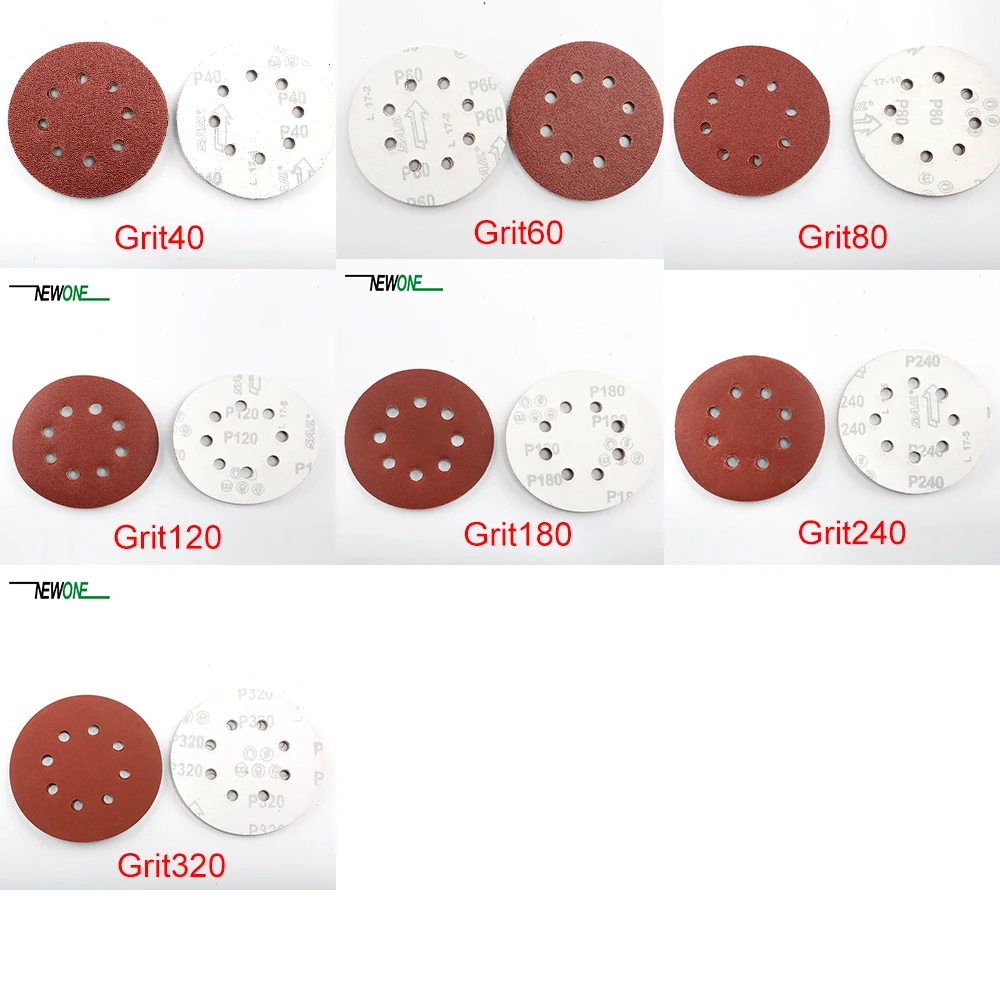 Buy 10pcs/set 125mm 5" Sanding Discs 8 Holes Sandpaper Pads Set 406080100