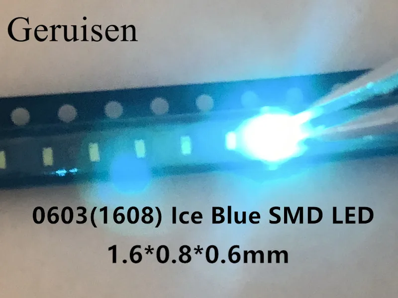 200 шт. 0603 Ice Blue 1608 Ice Blue Прозрачный Ультра яркий синий SMD светодиодный индикатор