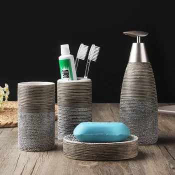 

Bathroom Accessories Set Ceramic Soap Dish Soap Dispenser Toothbrush Holder Retro Series Unique Design Bathroom Hardware Set